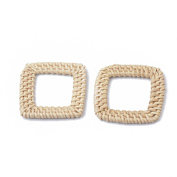 Handmade Reed Cane/Rattan Woven Linking Rings, For Making Straw Earrings and Necklaces,  Bleach, Square Ring, Antique White, 43~48x43~48x4~6mm, Inner Measure: 26~28x26~28mm