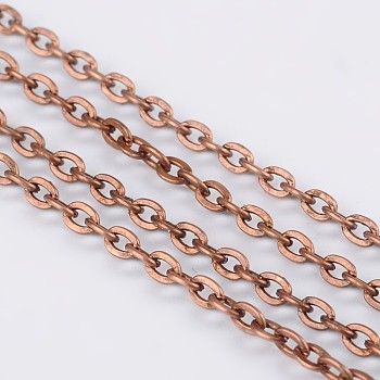 Iron Cable Chains, Unwelded, with Spool, Flat Oval, Popular for Jewelry Making, Important Decoration, Lead Free & Nickel Free, Red Copper, 3x2x0.6mm, about 328.08 Feet(100m)/roll