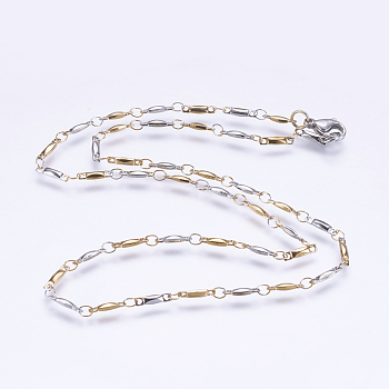 304 Stainless Steel Chain Necklaces, with Enamel and Lobster Claw Clasps, Rectangle, Golden & Stainless Steel Color, 17.7 inch(45cm)