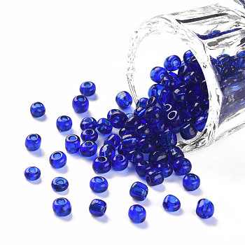 Glass Seed Beads, Transparent, Round, Blue, 6/0, 4mm, Hole: 1.5mm, about 4500 beads/pound