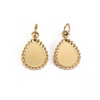 304 Stainless Steel Pendant Cabochon Settings, with Jump Rings, Teardrop, Real 14K Gold Plated, Tray: 8x6mm, 12.5x8x2mm, Jump Ring: 3.8x0.5mm, 2.8mm inner diameter