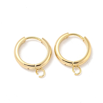 201 Stainless Steel Huggie Hoop Earring Findings, with Horizontal Loop and 316 Surgical Stainless Steel Pin, Real 24K Gold Plated, 16x3mm, Hole: 2.5mm, Pin: 1mm