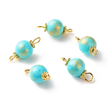Natural Mashan Jade Connector Charms, Round Links with Golden Plated Alloy and Brass Findings, Turquoise, 18x8.5mm, Hole: 1.6~2.7mm