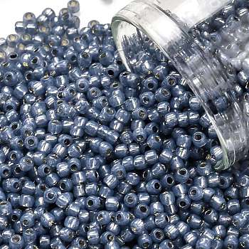 TOHO Round Seed Beads, Japanese Seed Beads, (2102) Silver Lined Milky Montana Blue, 11/0, 2.2mm, Hole: 0.8mm, about 1110pcs/bottle, 10g/bottle