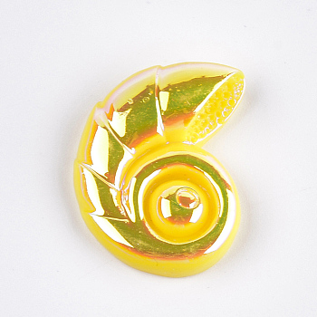 Resin Cabochons, AB Color Plated, Shell, Yellow, 22x30.5x8mm