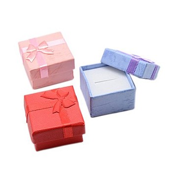 Cardboard Ring Boxes, with Satin Ribbons Bowknot outside, Square, Mixed Color, 41x41x26mm