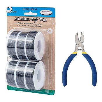 DIY Jewelry Kits, with Aluminum Wire and Iron Side Cutting Pliers, Black, 1mm, about 23m/roll, 6rolls/set