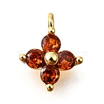 Brass Micro Pave Cubic Zirconia Pendants, Cadmium Free & Nickel Free & Lead Free, Flower Charms, Real 18K Gold Plated, 9.5~10x7.5~8x3mm, Hole: 1.2mm(X-KK-D356-07C-G)