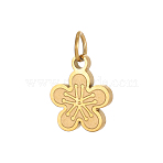 304 Stainless Steel Pendants, Flower Charms, Ion Plating(IP), with Jump Ring, Real 18K Gold Plated, 9x8mm(STAS-OY006-40G)