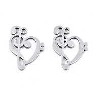 201 Stainless Steel Pendants, Laser Cut, Heart with Musical Note, Stainless Steel Color, 15x12x0.9mm, Hole: 1.2mm(STAS-S081-029)