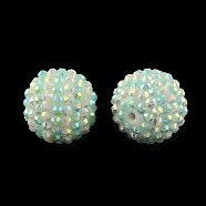 AB-Color Resin Rhinestone Round Beads, with Acrylic Beads Inside, Cyan, 16mm, Hole: 2~2.5mm(RESI-S313-14x16-03)