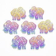 Ion Plating(IP) 201 Stainless Steel Joiners Links, Etched Metal Embellishments, Elephant, Rainbow Color, 22x25.5x0.4mm(X-STAS-T057-03)