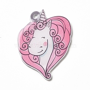 Cartoon Opaque Acrylic Pendants, Heart Unicorns Charm, Colorful, 44x35x2mm, Hole: 2.5mm(MACR-K330-33A)
