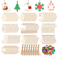DIY Christmas Themed Pendant Decoration Making Kit, Including Snowflake & Wreath & Socks & Deer Wood Pendants, Hemp rope, Iron Bell Pendants, Mixed Color(DIY-WH0430-094)
