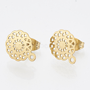 304 Stainless Steel Stud Earring Findings, with Loop, Flower, Golden, 13x10.5mm, Hole: 1mm, pin: 0.7mm(X-STAS-S079-36A)