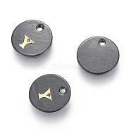 Freshwater Shell Charms, with Gold Blocking Letter, Dyed, Flat Round, Black, Letter.Y, 11x1.5mm, Hole: 1.5mm(SHEL-S253-16Y)