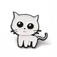 Lovely Cat Enamel Pins, Black Alloy Brooch for Backpack Clothes, White, 26x27x1.5mm(JEWB-P030-E01)
