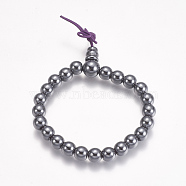 Non-magnetic Synthetic Hematite Stretch Bracelets, Round, 2 inch(50mm)(BJEW-K183-01)