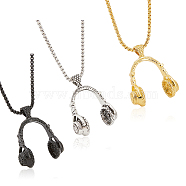 3Pcs 3 Colors Alloy Music Headset Pendant Necklaces Set for Women, Mixed Color, 23.82 inch(60.5cm), 1Pc/color(NJEW-AN0001-28)