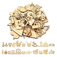 50Pcs Unfinished Wood Slices Art Pendants Chips, for DIY Hanging Gift Tags, Children Theme, Mixed Shapes, Bisque, 2~4.2x1.24.47x0.23~0.25cm, Hole: 1.9mm(WOOD-CJ0001-52)