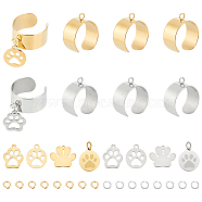 DIY Charm Cuff Ring Making Kit, Including 304 Stainless Steel Loop Ring Base & Dog Paw Print Charms & Jump Rings, Golden & Stainless Steel Color, 36Pcs/box(STAS-UN0051-36)