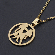 201 Stainless Steel Pendants Necklaces, with Cable Chains and Lobster Claw Clasps, Flat Round with Constellation/Zodiac Sign, Gemini, 15-3/4 inch(40cm), 1.5mm(NJEW-S105-JN626-3G)