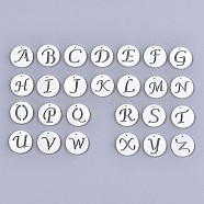 Natural Freshwater Shell Charms, Flat Round with Hollow Out Letter, Random Mixed Letters, 14.5x1.5mm, Hole: 0.9mm(SHEL-S276-119)