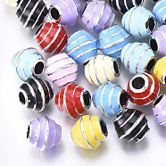 UV Plating Acrylic European Beads, with Enamel, Large Hole Beads, Rondelle, Platinum, Mixed Color, 12x12.5x12.5mm, Hole: 4.5mm(OACR-T005-34)
