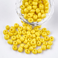 Glass Seed Beads, Opaque Colours, Round, Yellow, 5~6x3~5mm, Hole: 1.2~2mm, about 2500pcs/bag(SEED-Q025-5mm-O01)