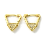 Brass with Cubic Zirconia Hoop Earrings, Triangle, Real 16K Gold Plated, 22x5.5mm(EJEW-K267-04G)