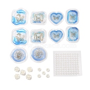DIY Scrapbooking Tool Sets, Including Resin Wax Seal Stickers, Plastic Pearl Stickers and Flower Ring Plastic Beads, Deep Sky Blue, 31~40x32.5~34.5x2~2.5mm(DIY-P079-A01)