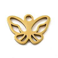 Ion Plating(IP) 316 Surgical Stainless Steel Charms, Laser Cut, Butterfly Charms, Real 18K Gold Plated, 9x12.5x1mm, Hole: 1.6mm(STAS-Q314-12G)