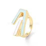 Rack Plating Brass Enamel Cuff Ring for Women, Wide Band Open Finger Ring, Lead Free & Cadmium Free, Real 18K Gold Plated, Inner Diameter: 16mm(RJEW-F143-03G)