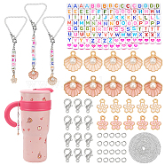 DIY Bracelet Necklace Maknig Kit, Including Iron Curb Chains, Heart & Letter Acrylic Cube Beads, Flower & Shell Shape Alloy Enamel Pendants, Mixed Color(DIY-NB0010-45)