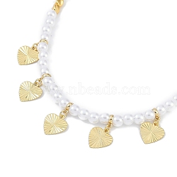 6mm Round ABS Imitation Pearl Beaded Necklaces, Rack Plating Brass Bib Necklaces, Cadmium Free & Lead Free, Long-Lasting Plated, Heart, 16.46 inch(41.8cm)(NJEW-P317-12F-G)