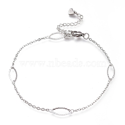 304 Stainless Steel Cable Chain Anklets, with Textured Horse Eye Links and Lobster Claw Clasps, Stainless Steel Color, 8-7/8 inches(22.5cm)(AJEW-M026-11P)