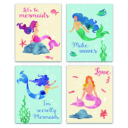Chemical Fiber Oil Canvas Wall Art, Canvas Print Wall Painting Home Decorations, Rectangle, Colorful, Mermaid Pattern, 25x20cm, 4pcs/set(HJEW-WH0019-006)