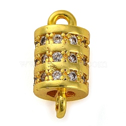 Brass Micro Pave Clear Cubic Zirconia Hollow Column Connector Charms, Lead Free & Cadmium Free, Golden, 13x6.5mm, Hole: 1.4mm(KK-A230-05D-G)