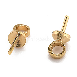 Brass Cup Pearl Peg Bails Pin Pendants, For Half Drilled Beads, Long-Lasting Plated, Real 24K Gold Plated, 7.5x4mm, Hole: 1.6mm, Pin: 1mm(KK-H759-29B-G)