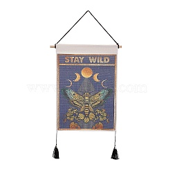 Bohemia Style Cloth Wall Hanging Tapestry, Vertical Tapestry, with Wood Rod & Iron Traceless Nail & Cord, for Home Decoration, Rectangle, Insect Pattern, 850mm(HJEW-E003-01O)