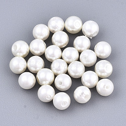 Glass Pearl Beads, Dyed, Half Drilled Beads, Pearlized, Round, Old Lace, 1/8 inch(4mm), Hole: 0.8mm(HY-T001-003A-02)