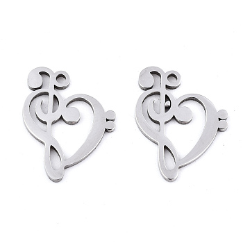 201 Stainless Steel Pendants, Laser Cut, Heart with Musical Note, Stainless Steel Color, 15x12x0.9mm, Hole: 1.2mm