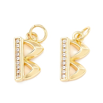 Rack Plating Eco-friendly Brass Micro Pave Clear Cubic Zirconia Charms, Long-Lasting Plated, Real 18K Gold Plated, Cadmium Free & Nickel Free & Lead Free, Letter.B, 14.5x8.5x3mm, Hole: 3.5mm