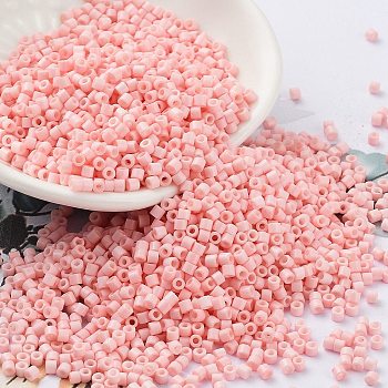 Baking Paint Glass Seed Beads, Cylinder, Pink, 2x1.5mm, Hole: 1mm, about 5599pcs/50g