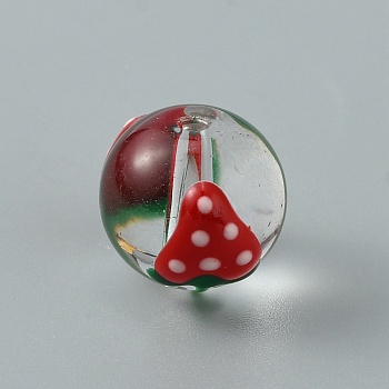 Handmade Lampwork Beads, Round, Strawberry Pattern, 12x11mm, Hole: 1.6mm