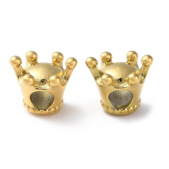 304 Stainless Steel European Beads, Large Hole Beads, Crown, Real 14K Gold Plated, 10x11.5x6.5mm, Hole: 4mm