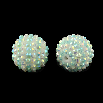 AB-Color Resin Rhinestone Round Beads, with Acrylic Beads Inside, Cyan, 16mm, Hole: 2~2.5mm