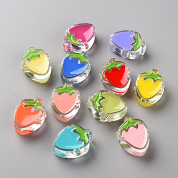 Transparent Enamel Acrylic Beads, Strawberry, Mixed Color, 25.5x19x9mm, Hole: 3.5mm