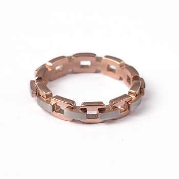 304 Stainless Steel Chain Finger Rings, Rose Gold, 17mm