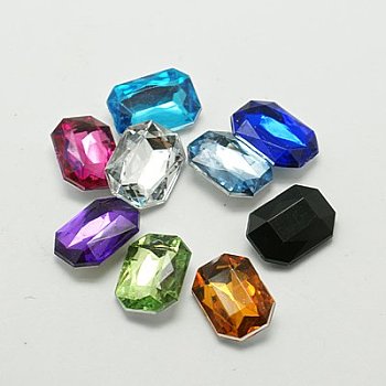 Imitation Taiwan Acrylic Rhinestone Cabochons, Pointed Back & Faceted, Rectangle Octagon, Mixed Color, 25x18x7mm